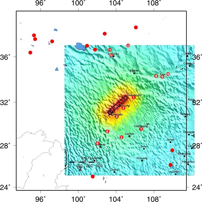 四川大地震の震源付近の核施設の震度