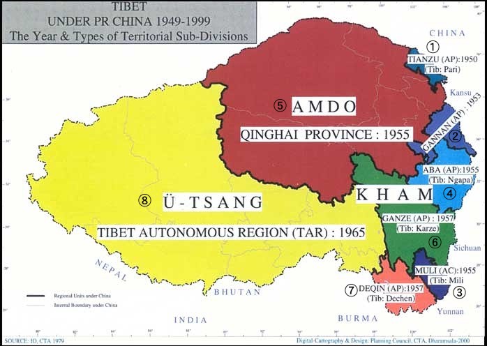 中国侵略前のチベットの地図